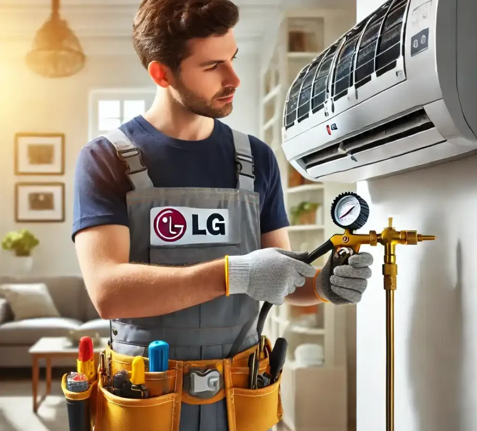 LG Klima Gazı Dolumu LG klima gazı dolumu yapan bir teknisyen, klimanın bakımını profesyonel şekilde gerçekleştiriyor.